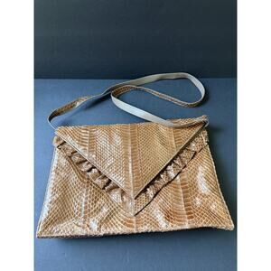 Vintage Towanny Snakeskin Reptile Handbag Envelope Clutch Shoulder Brown Capsule